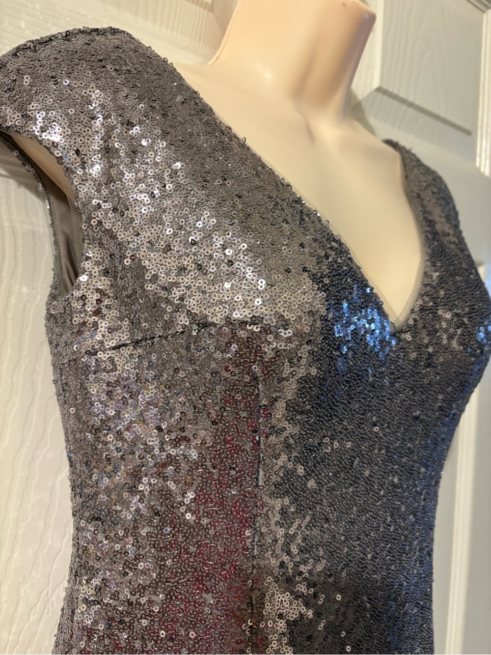 Jade Couture Sequin V-Neck Evening Gown - Picture 3 of 10